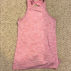 High neck pink workout tank with open back